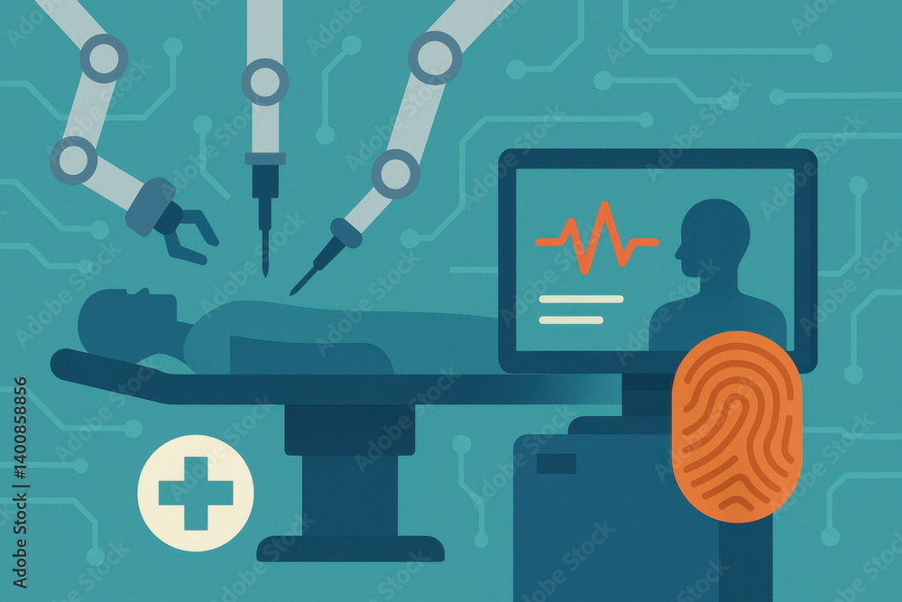 Medical technology and data visualized in modern flat illustrations.