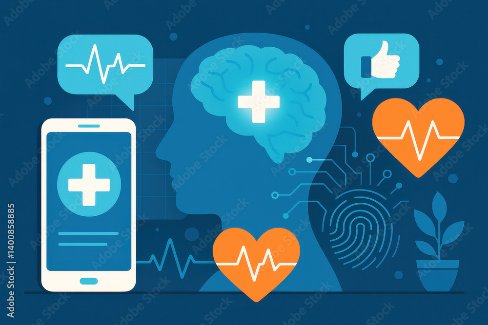 Medical technology and data visualized in modern flat illustrations.