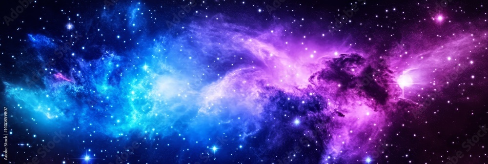 Naklejka premium Celestial Dreamscape: Blues, Whites, and Purples - A cosmic blend of blues, whites, and purples creates a dreamy nebula. Symbolizing: infinity, wonder, imagination, serenity, and mystery