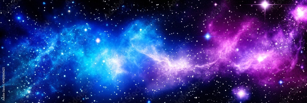 Naklejka premium Cosmic Nebula Dreamscape - A vibrant of a nebula in shades of blue and purple, filled with sparkling stars. Perfect for science fiction, fantasy, or space-themed projects