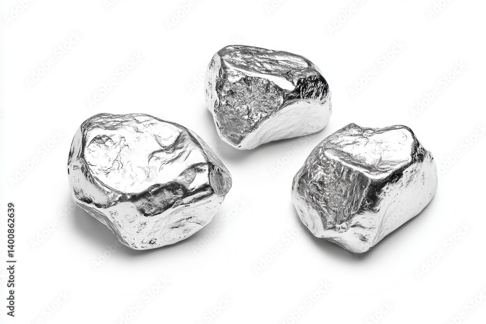 Shiny silver nuggets on white isolated on white background Shiny silver nuggets on white isolated on white background
