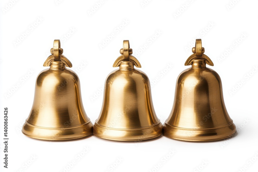 Row of shiny golden bells isolated on white background Row of shiny golden bells isolated on white background