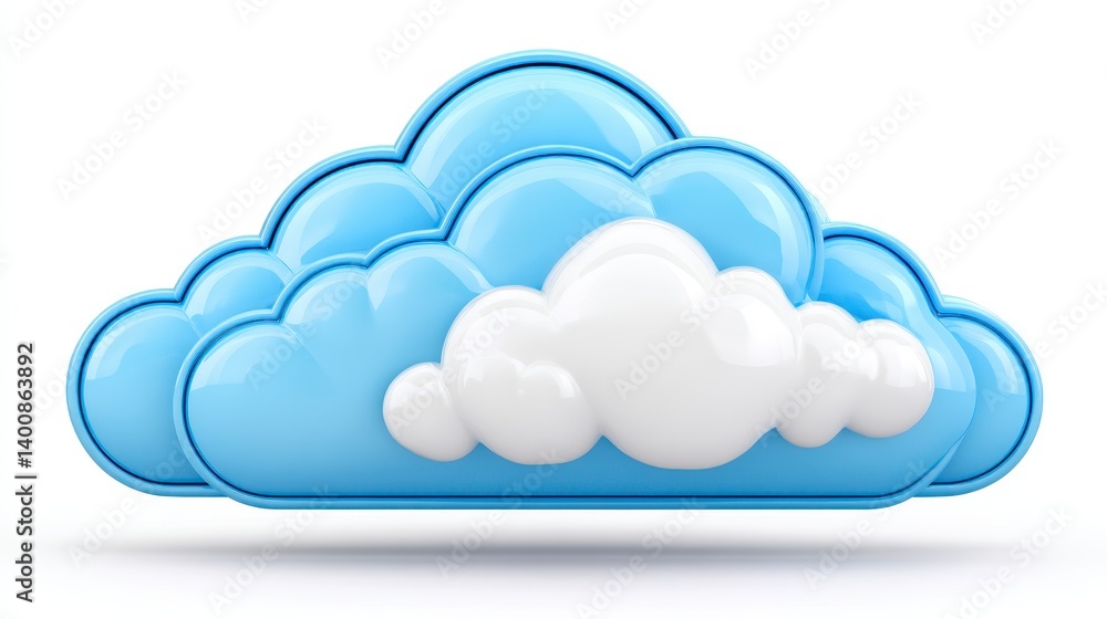 3D Render Light Blue and White Glossy Cloud Icon on White 3D Render Light Blue and White Glossy Cloud Icon on White