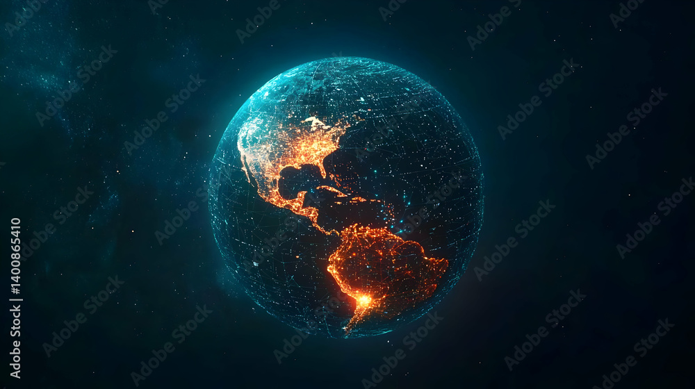 Obraz premium Digital Glow Earth Visualization