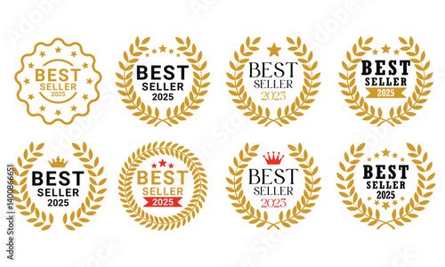 Set best seller icon design with laurel, best seller badge logo isolated -  vector template