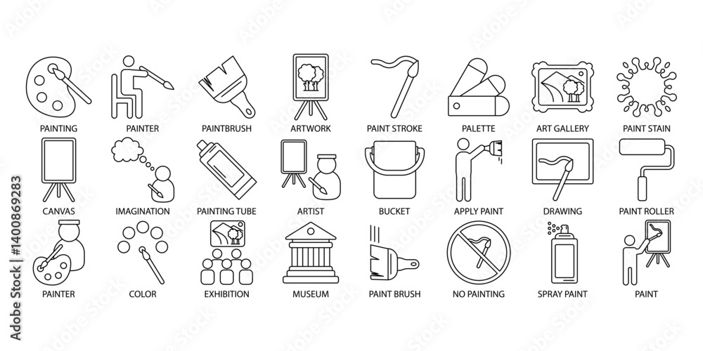 Painting icons set . Painting pack symbol vector elements for infographic web Painting icons set . Painting pack symbol vector elements for infographic web