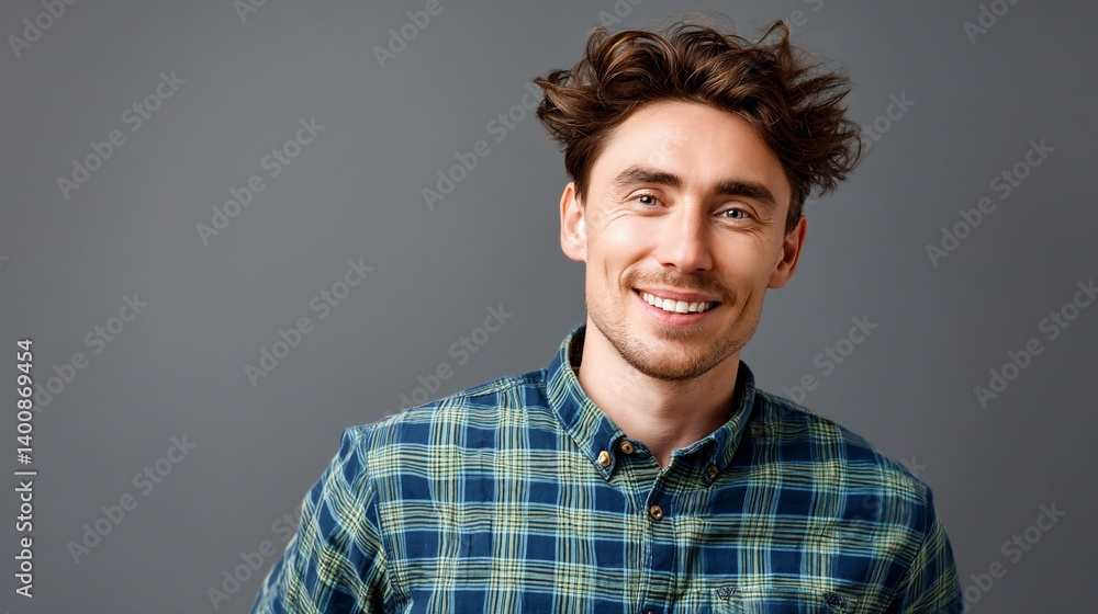 Smiling Man in Plaid Shirt Smiling Man in Plaid Shirt