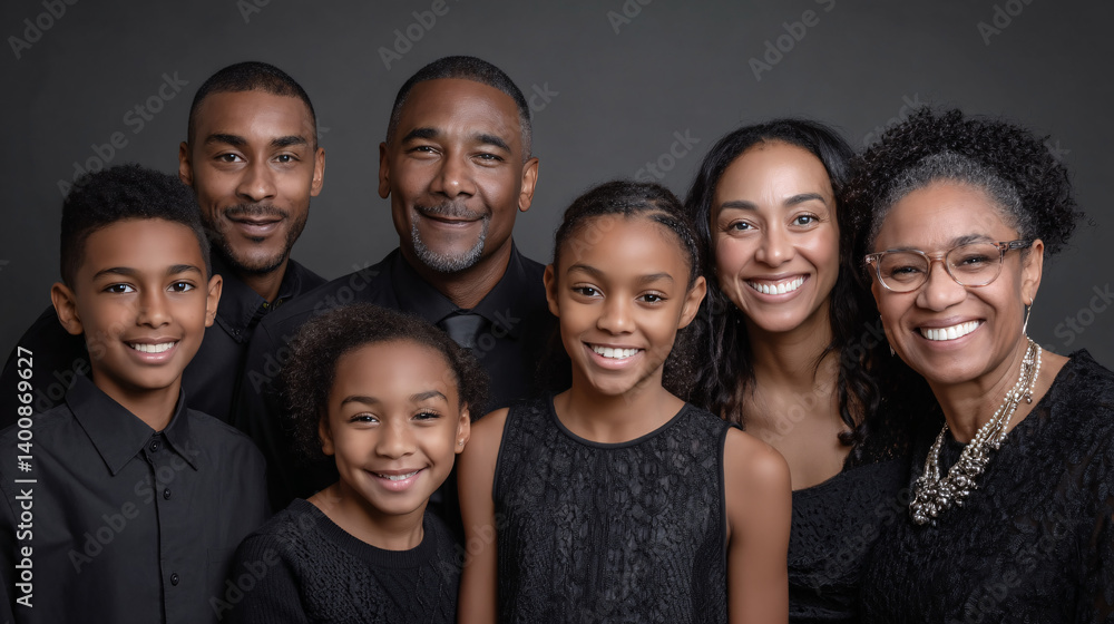 Studio family portraits – diverse multigenerational groups in formal attire Studio family portraits – diverse multigenerational groups in formal attire