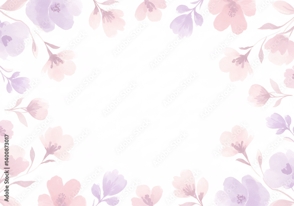 custom made wallpaper toronto digitalWatercolor Pastel Pink and Purple Flower Frame on White Background