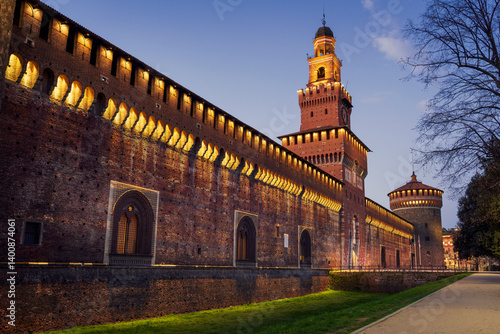 Wallpaper Mural Amazing old middle age Sforza Castle and tower illuminated Torontodigital.ca