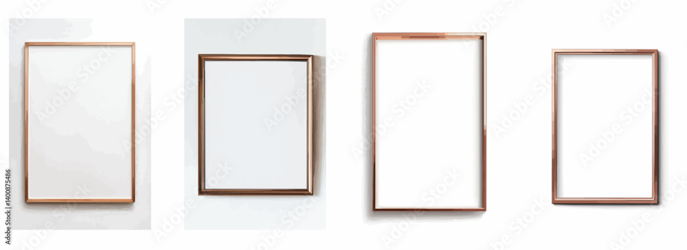 Vector pattern set of an elegant slim metallic copper frame on a bright white background Vector pattern set of an elegant slim metallic copper frame on a bright white background