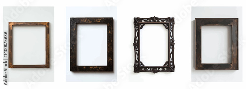 Vector pattern set of a thick dark bronze industrial frame outline on white background