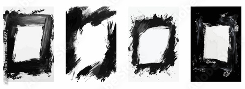 Vector pattern set of rough dry brush strokes in black surrounding a white center background