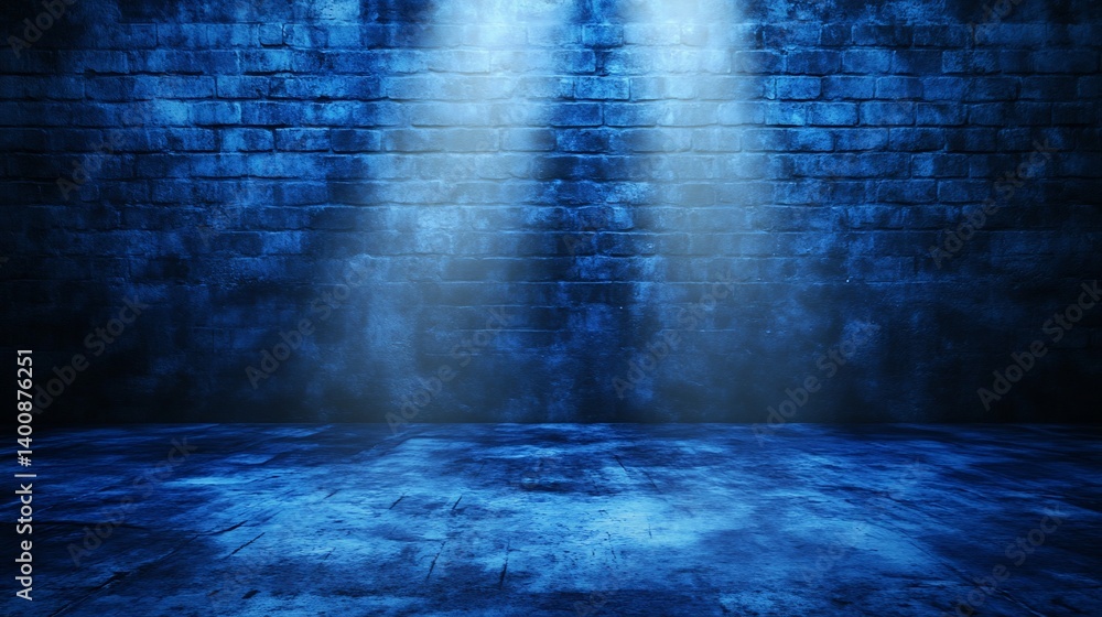 Fototapeta premium Blue Brick Room with Spotlight