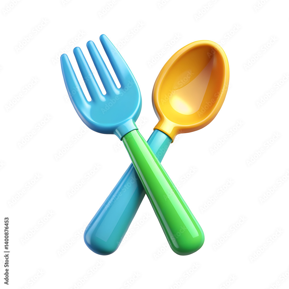 Kitchen utensils spoon and fork 3d rendering isolated on transparent background. Cut out Kitchen utensils spoon and fork 3d rendering isolated on transparent background. Cut out