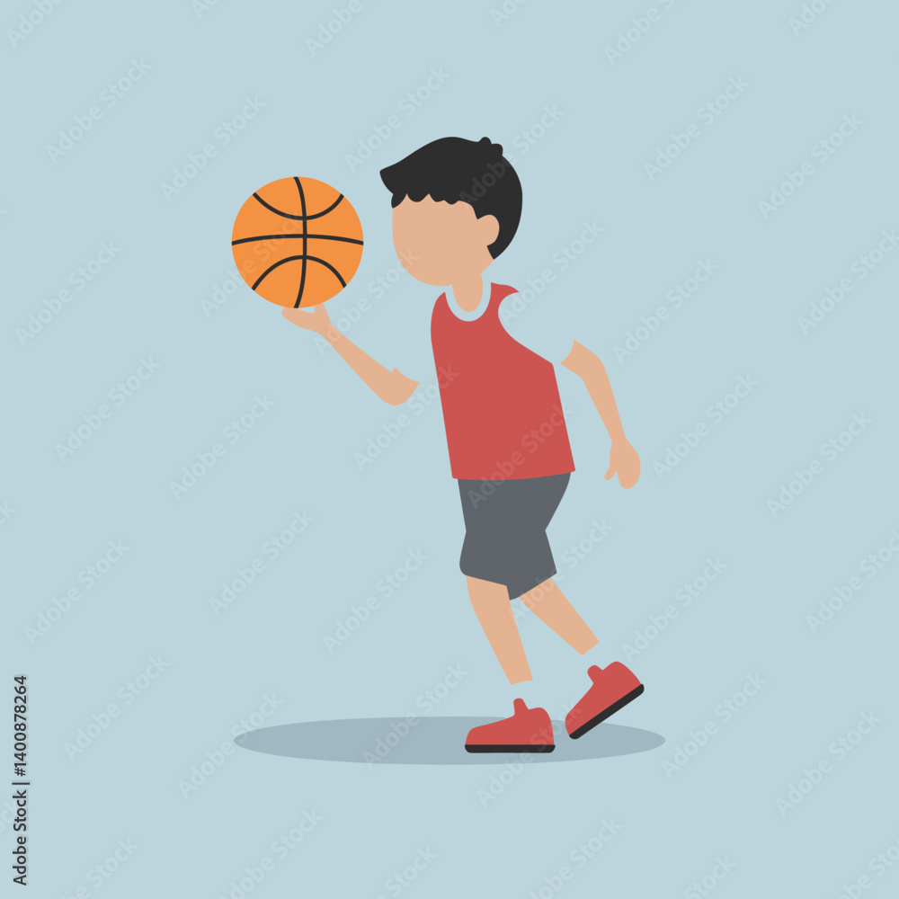 Boy Dribbling Basketball: Sports Kid in Action, Cartoon Vector Illustration Boy Dribbling Basketball: Sports Kid in Action, Cartoon Vector Illustration