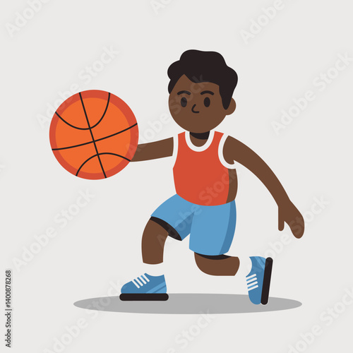 Basketball Player Cartoon Illustration: Boy Dribbling Ball