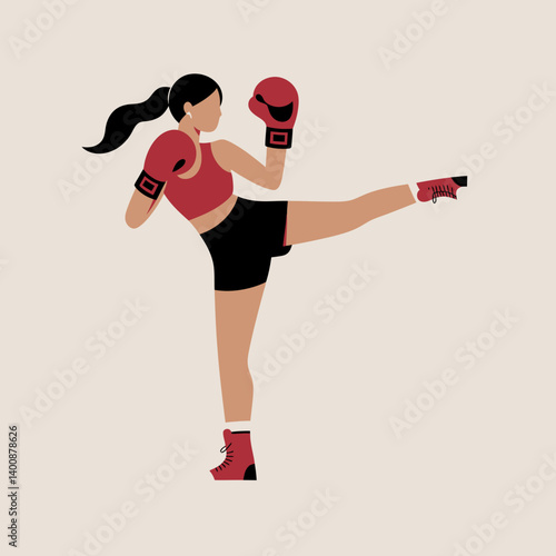 Female Kickboxer in Action: Dynamic Sport Illustration