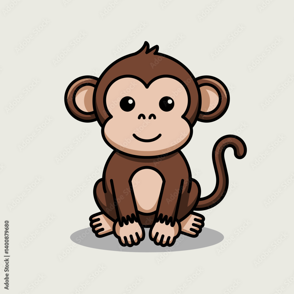 Cute Monkey Cartoon Illustration, Primate Character Design for Kids, Animal Graphic Cute Monkey Cartoon Illustration, Primate Character Design for Kids, Animal Graphic