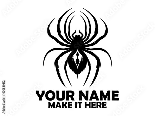 Striking black silhouette illustration of a spider with long, curved legs against a white backdrop. spider concept, spider logo design, spider vector design and tatoo spider