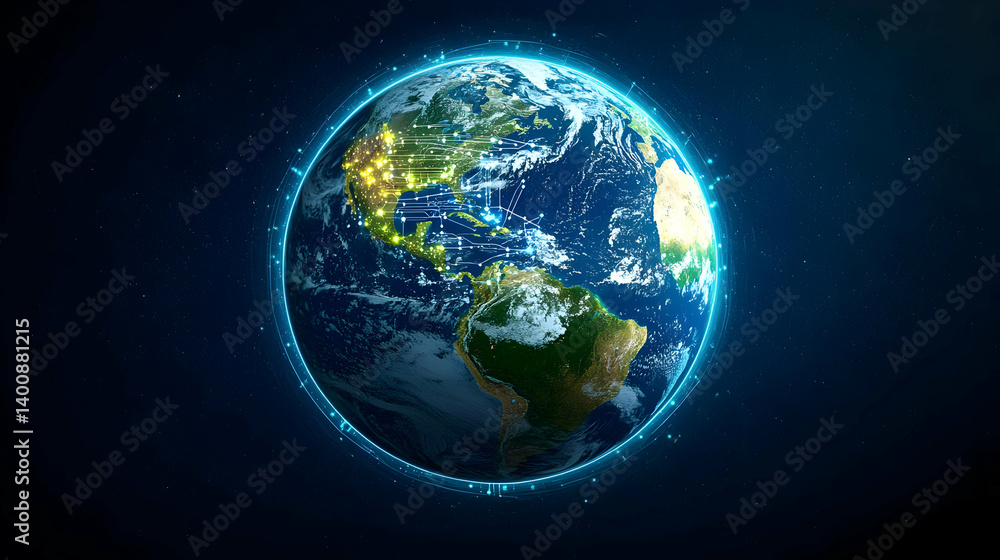 Obraz premium Digital Earth Globe Model In Dark Space