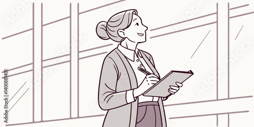 Happy elegant middle aged older professional business woman leader executive, mature senior consultant manager looking at camera holding notebook standing in office