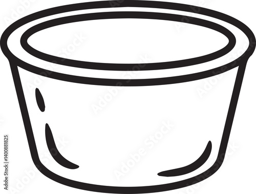 Simple black and white illustration of a round, shallow container