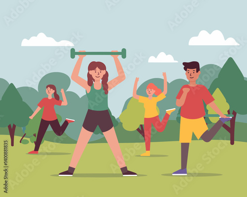 Group Fitness Training in Park: Outdoor Workout with Friends