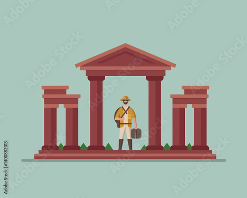 Traveler at Ancient Temple Ruins: Egypt Exploration Illustration