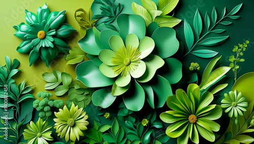 Wallpaper Mural Vibrant green floral abstract design with nature elements Torontodigital.ca
