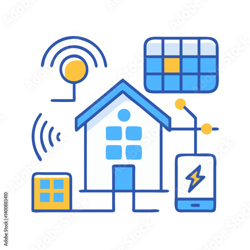 Smart Home with Centralized Grid Control Icon Design