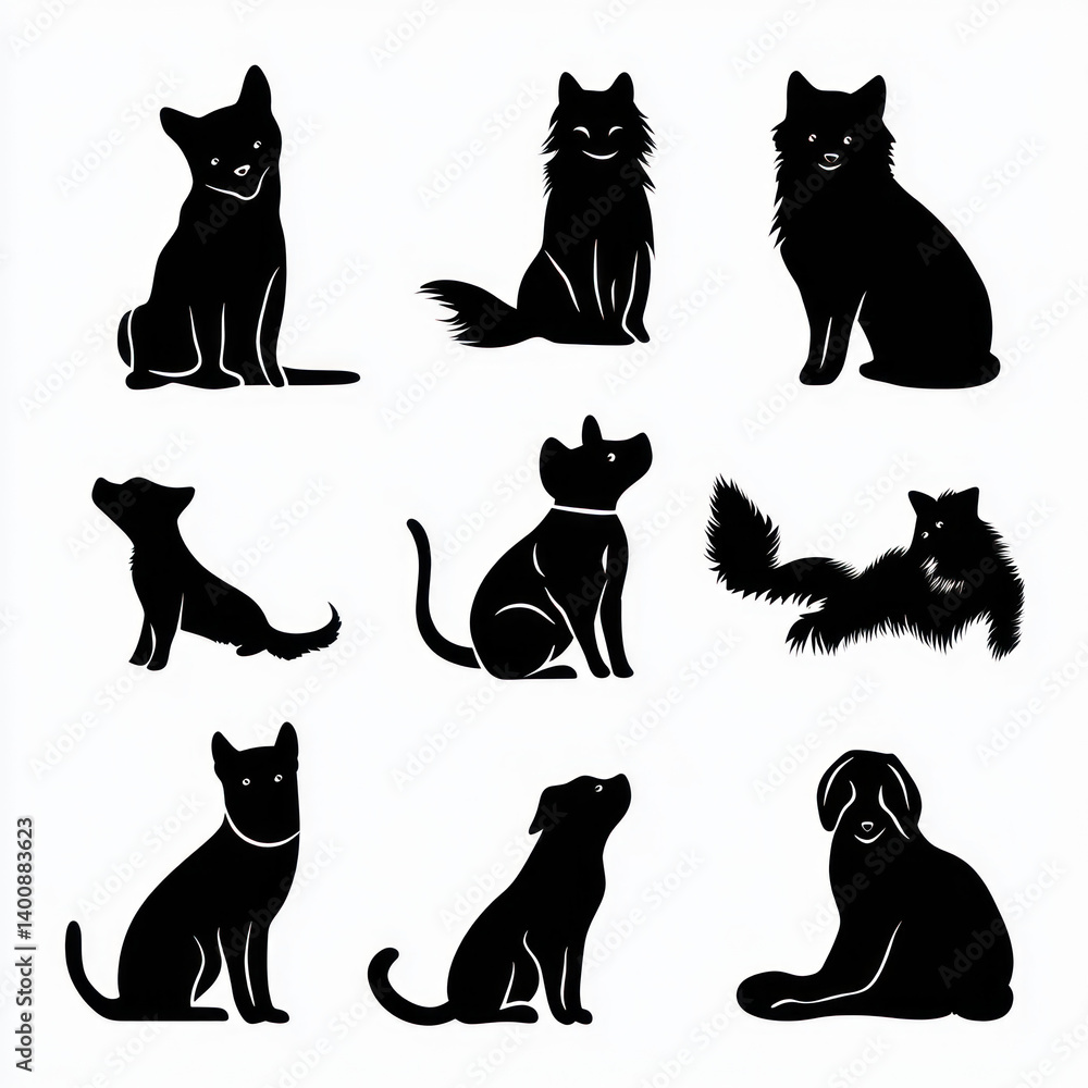 set of cats silhouettes set of cats silhouettes