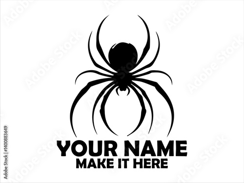 Striking black silhouette illustration of a spider with long, curved legs against a white backdrop. spider concept, spider logo design, spider vector design and tatoo spider