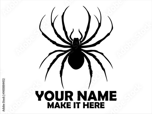 Striking black silhouette illustration of a spider with long, curved legs against a white backdrop. spider concept, spider logo design, spider vector design and tatoo spider