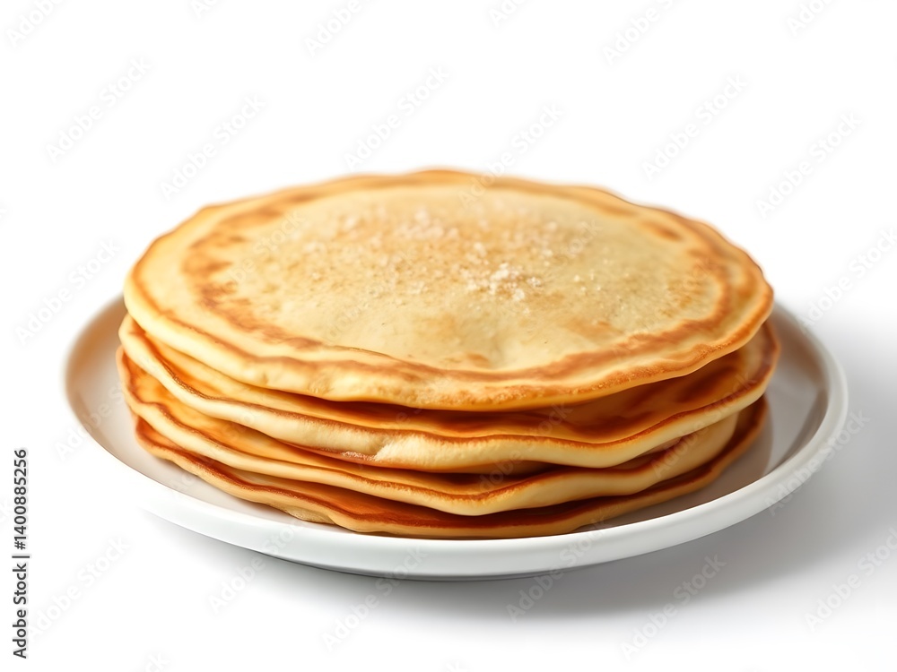 Stack of Plain Golden Pancakes Isolated on White Background – Minimalist Breakfast Food Concept for Packaging, Design, and Advertising Stack of Plain Golden Pancakes Isolated on White Background – Minimalist Breakfast Food Concept for Packaging, Design, and Advertising