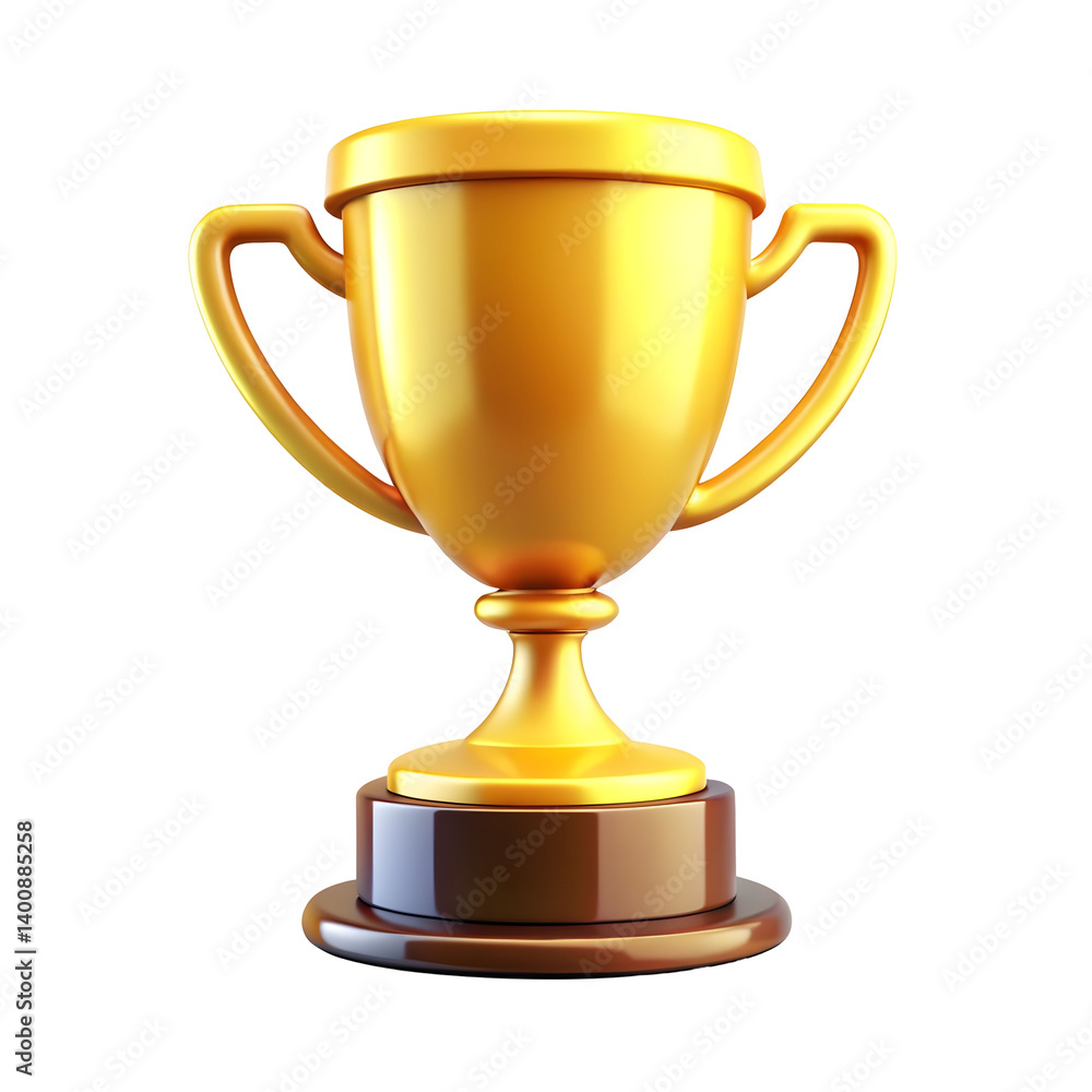 Golden trophy cup 3d rendering isolated on transparent background. Cartoon plastic style icon Golden trophy cup 3d rendering isolated on transparent background. Cartoon plastic style icon