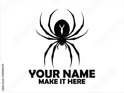 Striking black silhouette illustration of a spider with long, curved legs against a white backdrop. spider concept, spider logo design, spider vector design and tatoo spider
