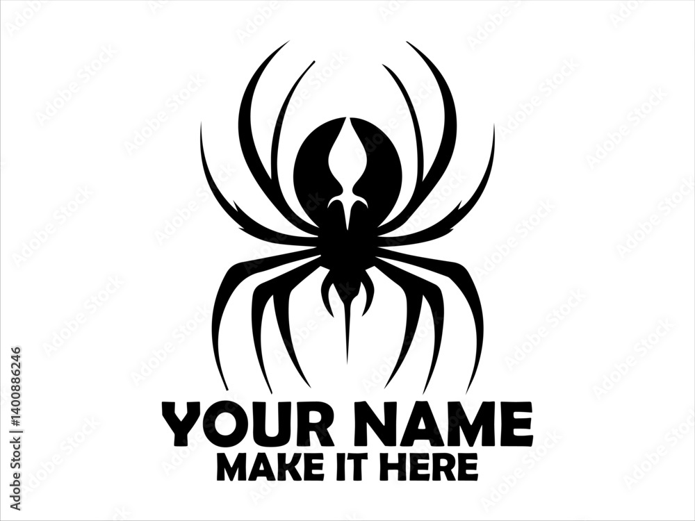 Striking black silhouette illustration of a spider with long, curved legs against a white backdrop. spider concept, spider logo design, spider vector design and tatoo spider