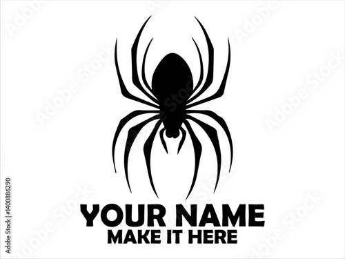 Striking black silhouette illustration of a spider with long, curved legs against a white backdrop. spider concept, spider logo design, spider vector design and tatoo spider