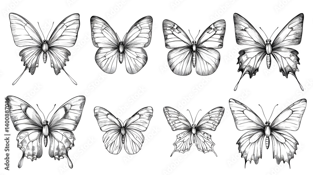 Fototapeta premium Continuous Line Drawing of Butterflies