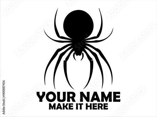 Striking black silhouette illustration of a spider with long, curved legs against a white backdrop. spider concept, spider logo design, spider vector design and tatoo spider