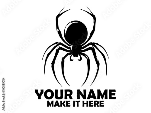 Striking black silhouette illustration of a spider with long, curved legs against a white backdrop. spider concept, spider logo design, spider vector design and tatoo spider
