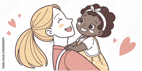 Happy young caucasian mother holding cute african american baby girl looking at camera. Diverse mum and ethnic little child daughter posing for single parent with infant kid mixed race family portrait