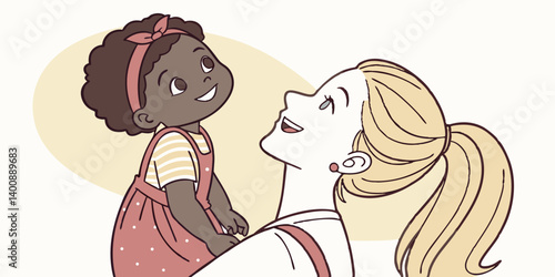 Happy young caucasian mother holding cute african american baby girl looking at camera. Diverse mum and ethnic little child daughter posing for single parent with infant kid mixed race family portrait