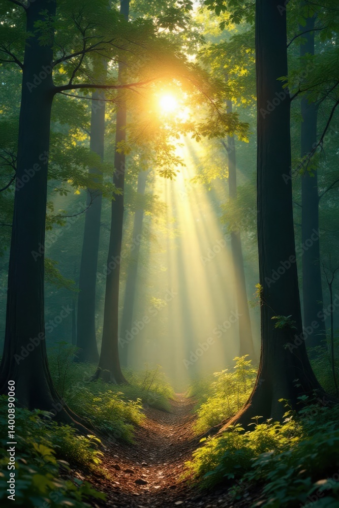 Fototapeta premium Radiant sunlight illuminating the forest canopy, light, canopy