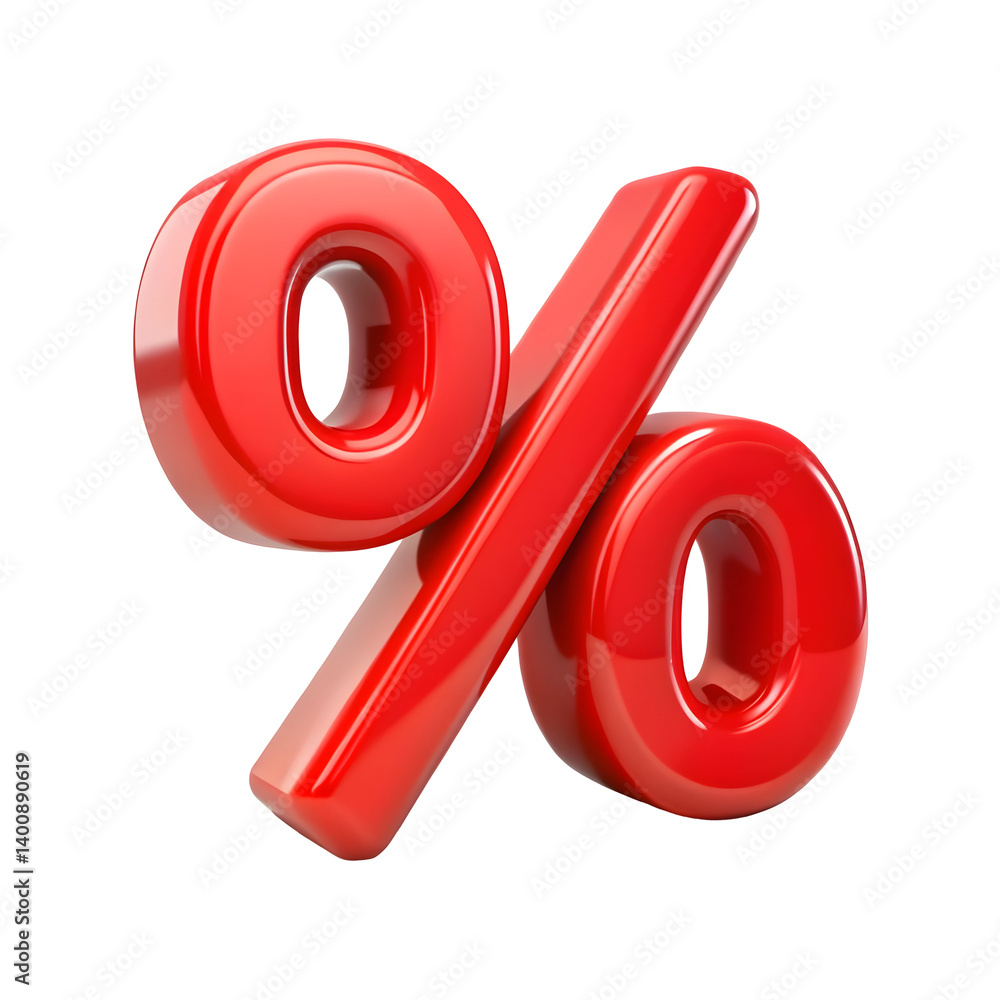 Red percent sign 3d rendering isolated on transparent background. Cut out Red percent sign 3d rendering isolated on transparent background. Cut out