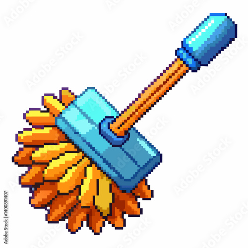Colorful Pixel Art Mop Illustration Retro Gaming Cleaning Tool Design