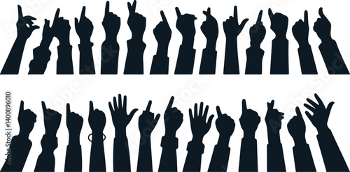 Multiple Raised Human Arms and Hands in Various Expressive Gestures for Diversity Communication, and Social Interaction Design Elements