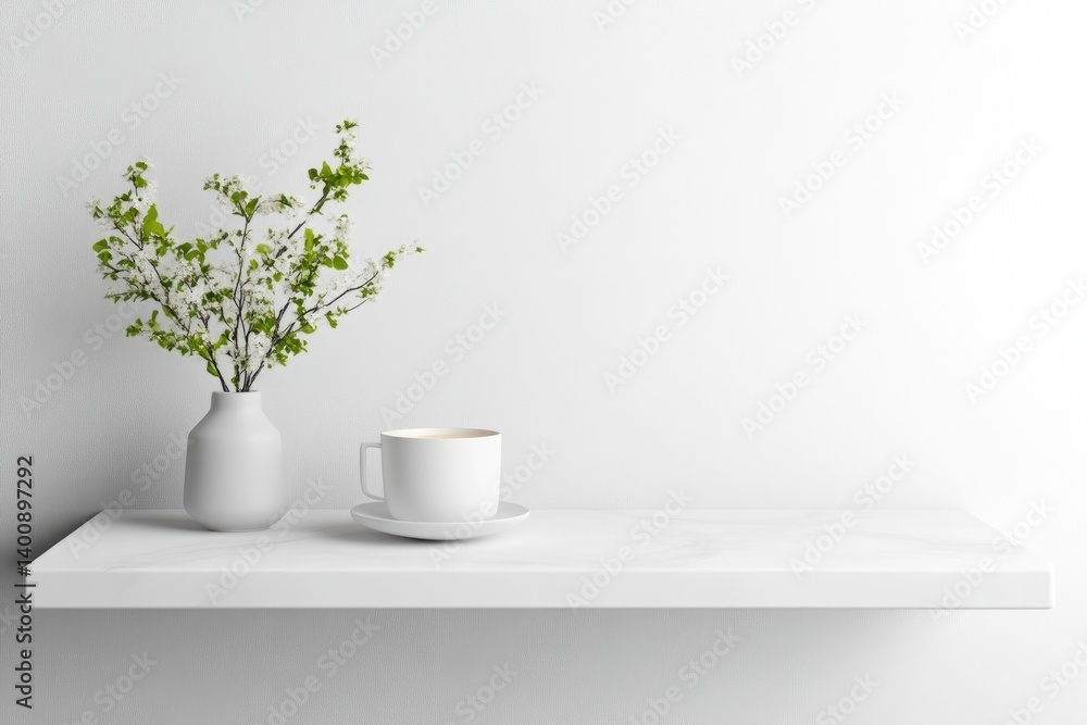 Shelf with cup and flowers Shelf with cup and flowers