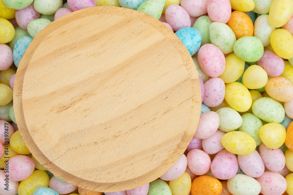 Blank wood sign with colorful Easter eggs